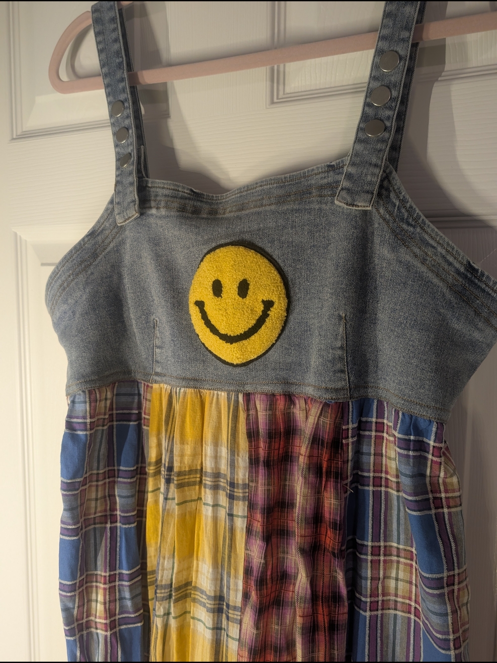 Dressed in LALA Denim Smiley Patch Plaid Multi-Color Maxi Dress - Picture 3 of 4